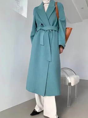Airchics manteau en laine longue avec poches ceinture femme élégant bleu