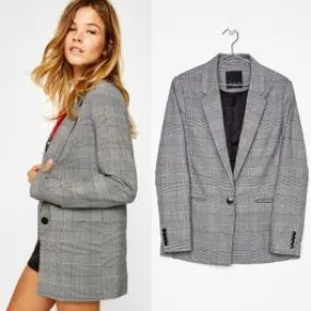 Blazer femme casual à un bouton - motif à carreaux