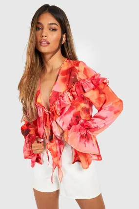 Blouse fleurie à volants