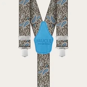 Bretelles à clips en motif paisley marron et bleu