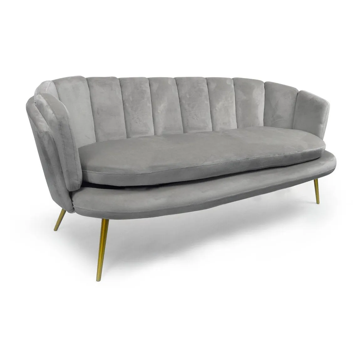 Canapé 3 places arrondi Brenda Velours Argent pieds Or | 3 Suisses