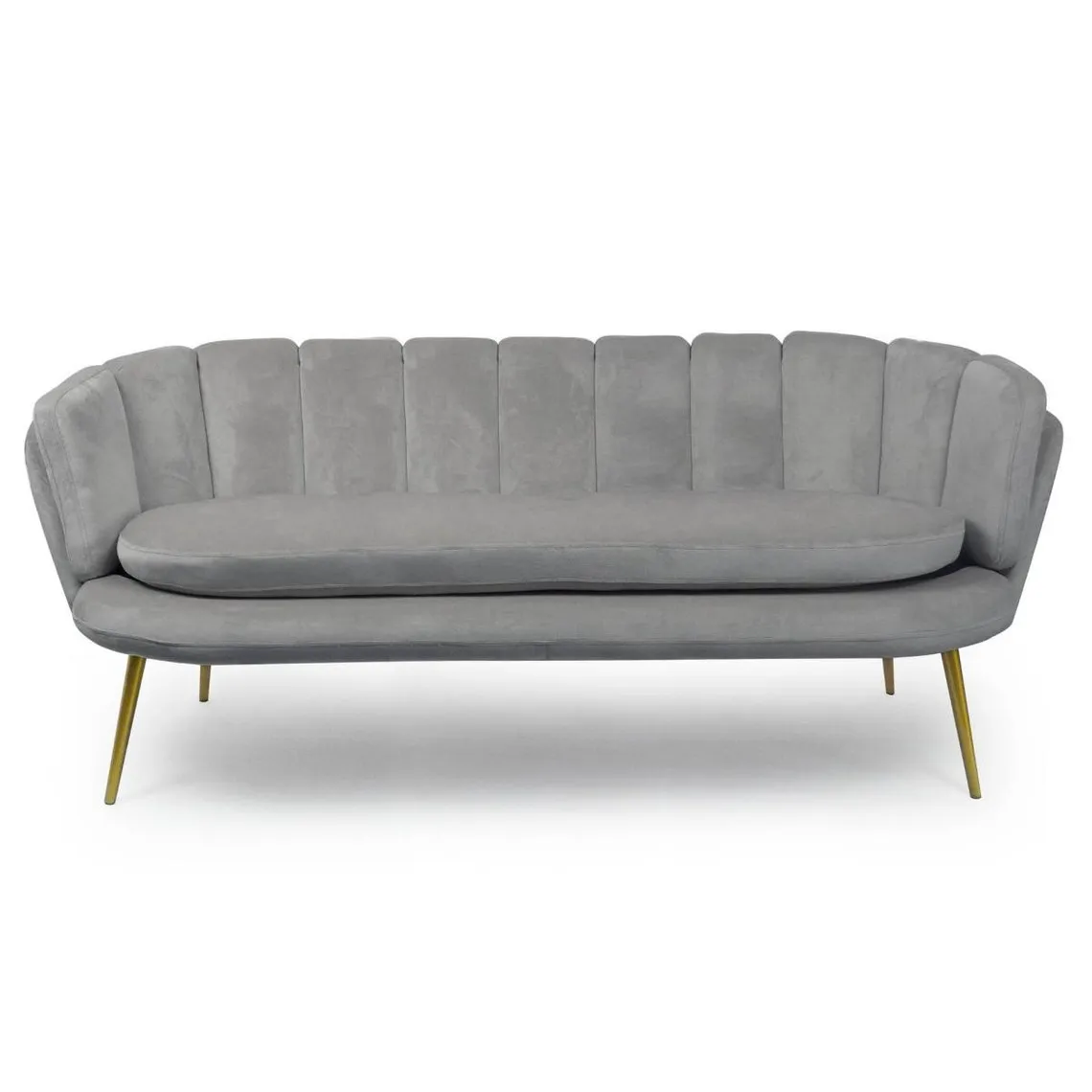 Canapé 3 places arrondi Brenda Velours Argent pieds Or | 3 Suisses