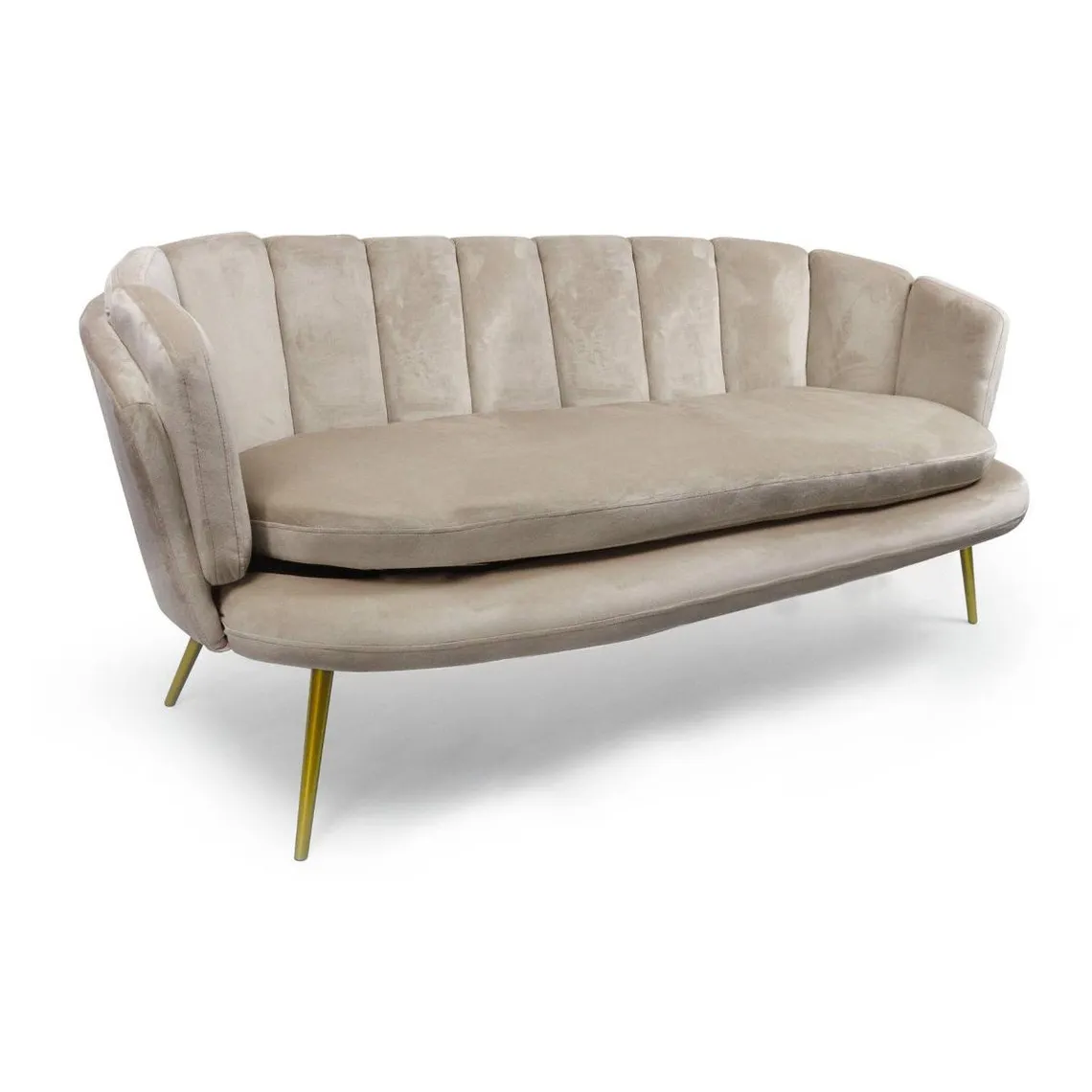 Canapé 3 places arrondi Brenda Velours Taupe pieds Or | 3 Suisses