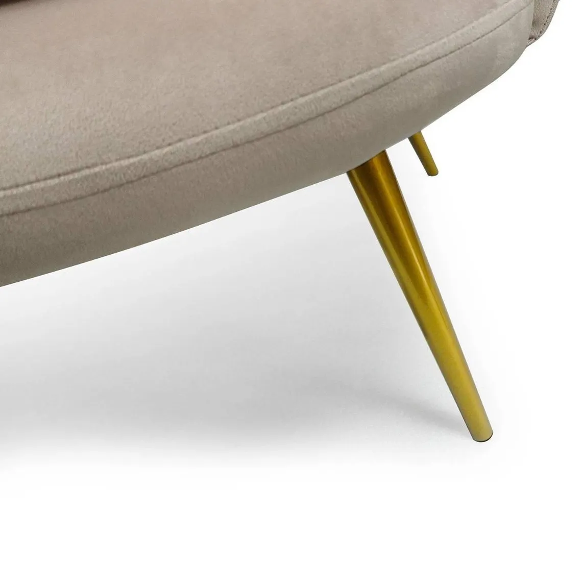Canapé 3 places arrondi Brenda Velours Taupe pieds Or | 3 Suisses