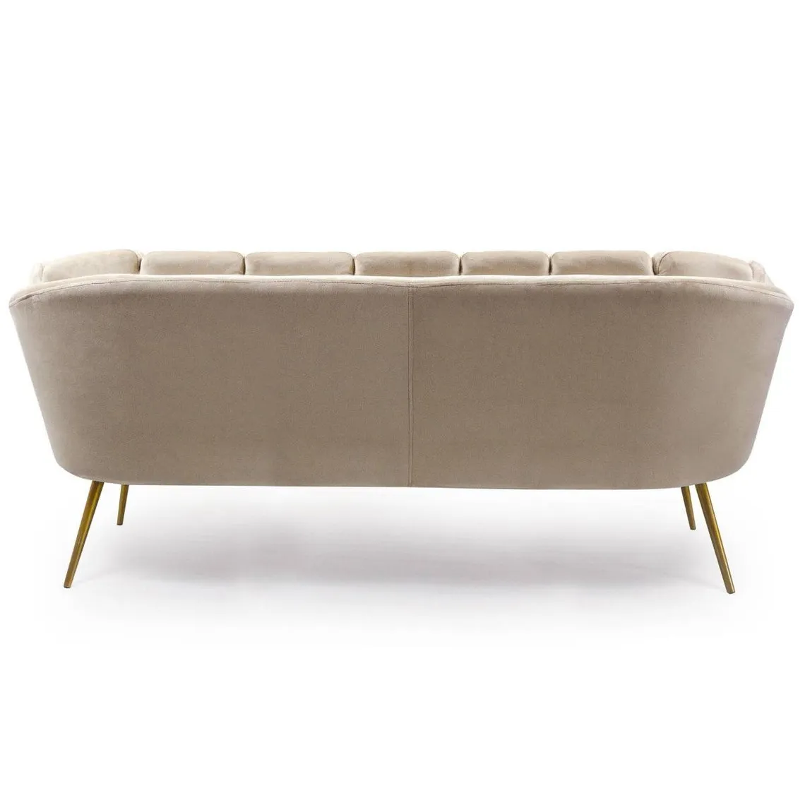 Canapé 3 places arrondi Brenda Velours Taupe pieds Or | 3 Suisses