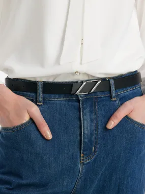 Ceinture femme en cuir avec boucle en métal et parallélogramme chic