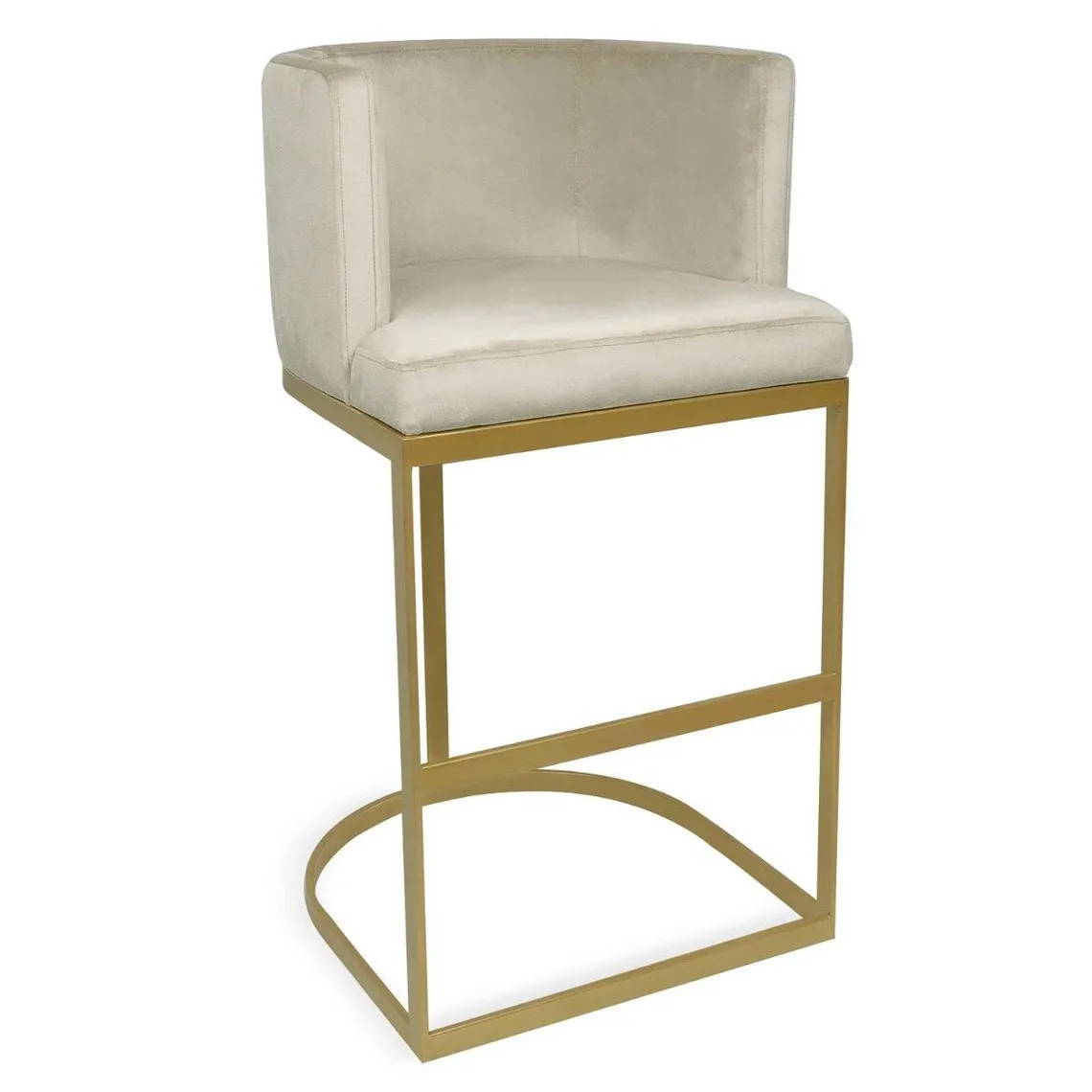 Chaise de bar Noellie Velours Taupe Pieds Or | 3 Suisses