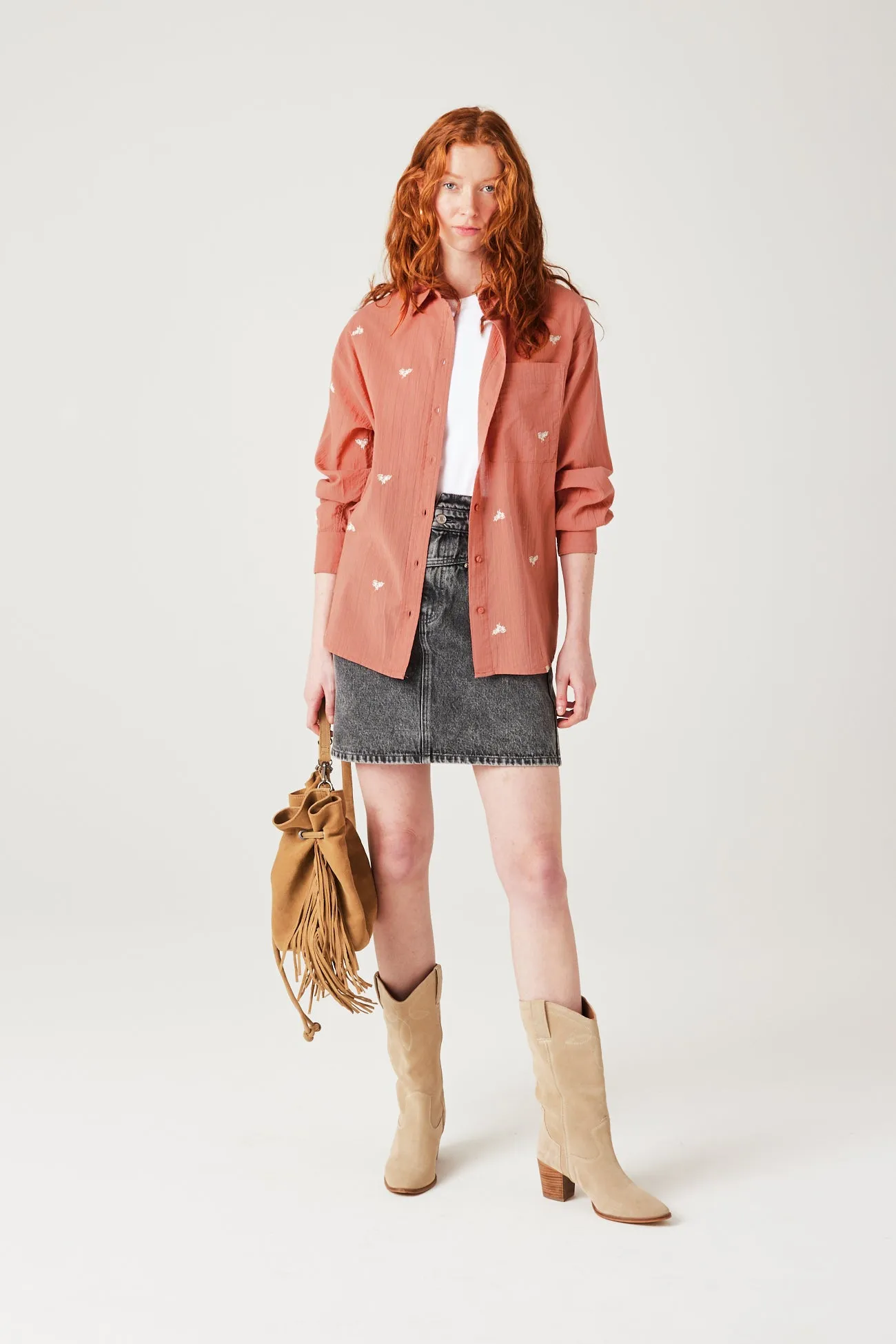 Chemise oversize brodée - Rose