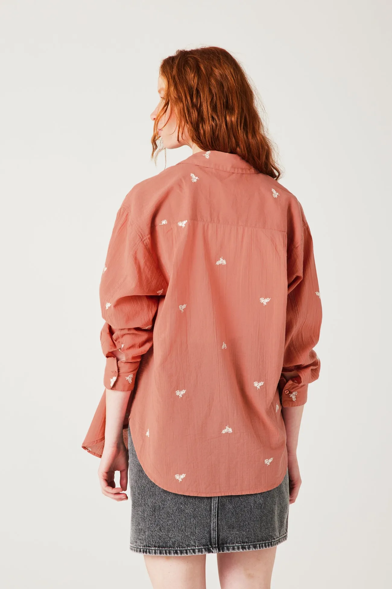 Chemise oversize brodée - Rose