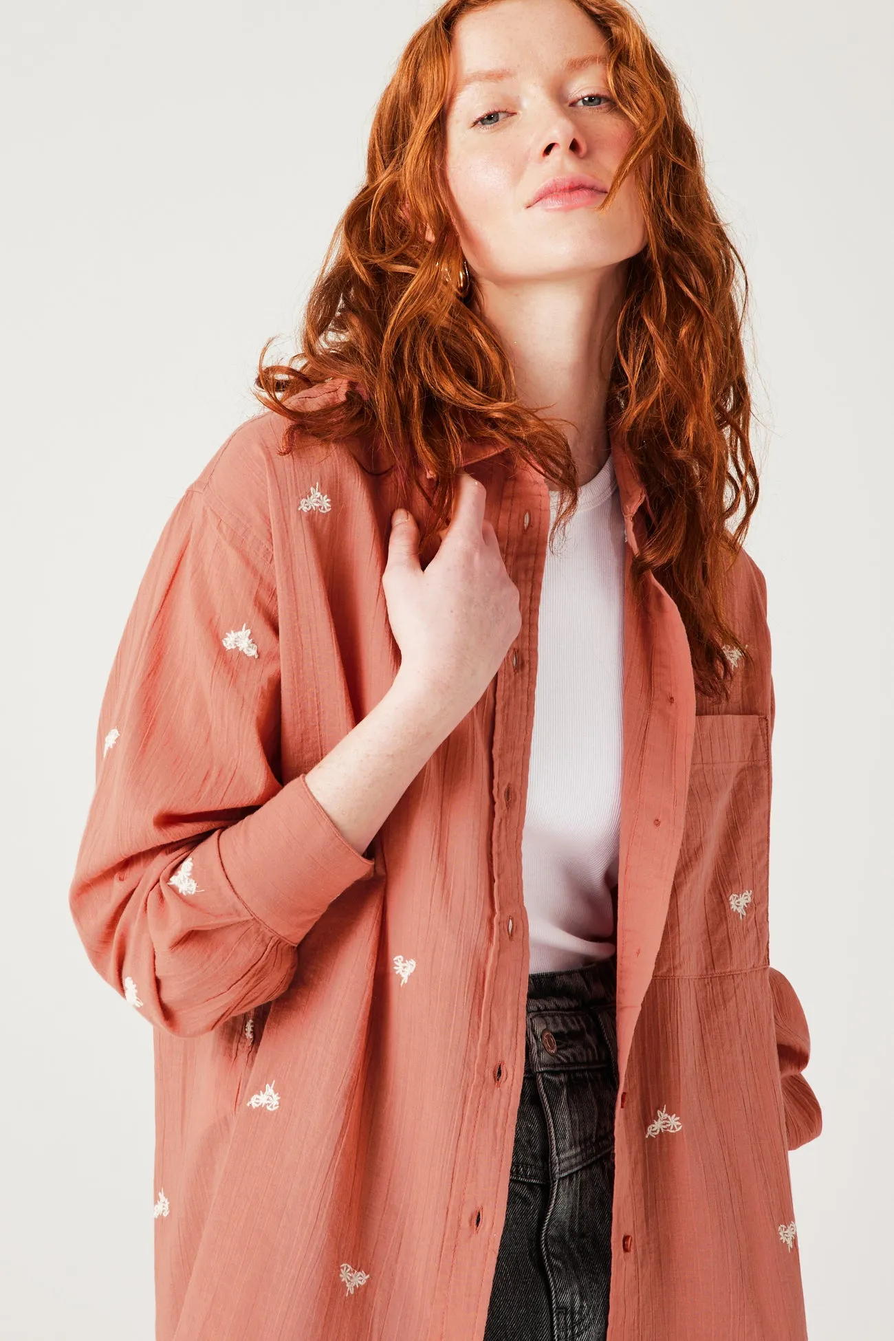 Chemise oversize brodée - Rose
