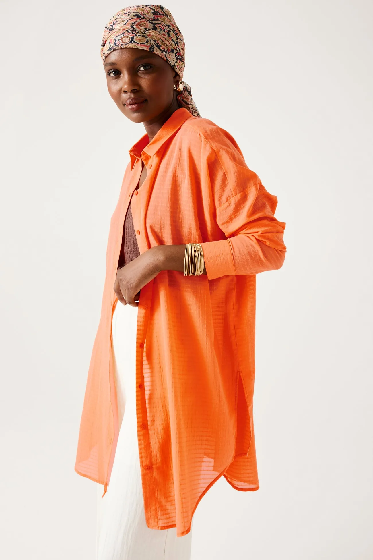 Chemise oversize Femme - Orange fluo