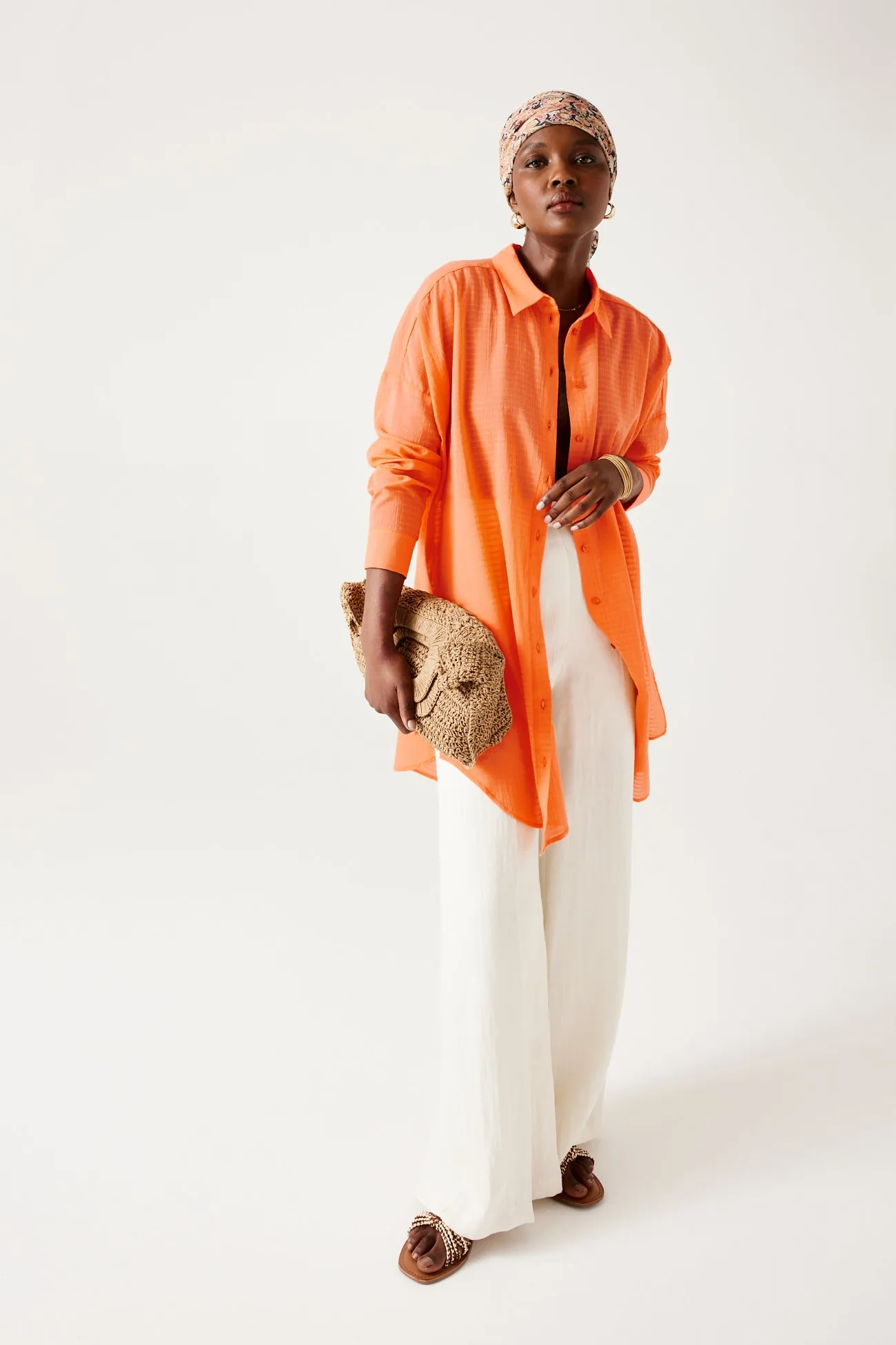 Chemise oversize Femme - Orange fluo