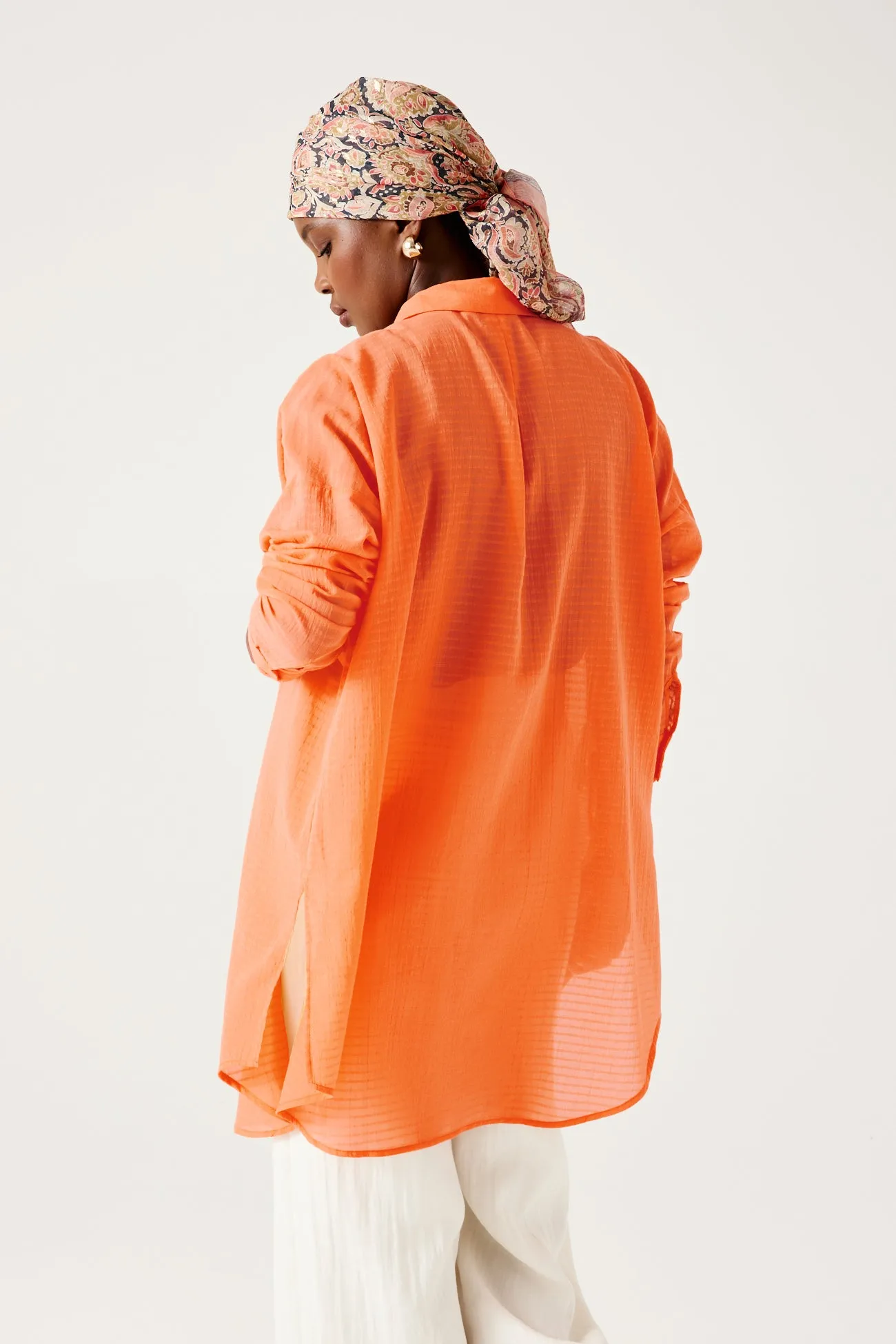 Chemise oversize Femme - Orange fluo