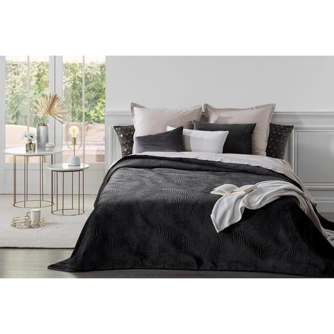 Dessus de Lit Velours Feuille Gris Ardoise 240 x 260 | 3 Suisses