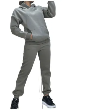 Ensemble 3 pièces doudoune sans manche sweat et jogging très épais en kaki