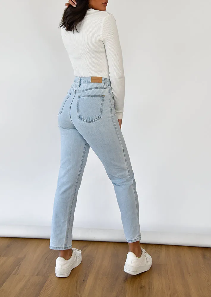 Jean mom fit bleu