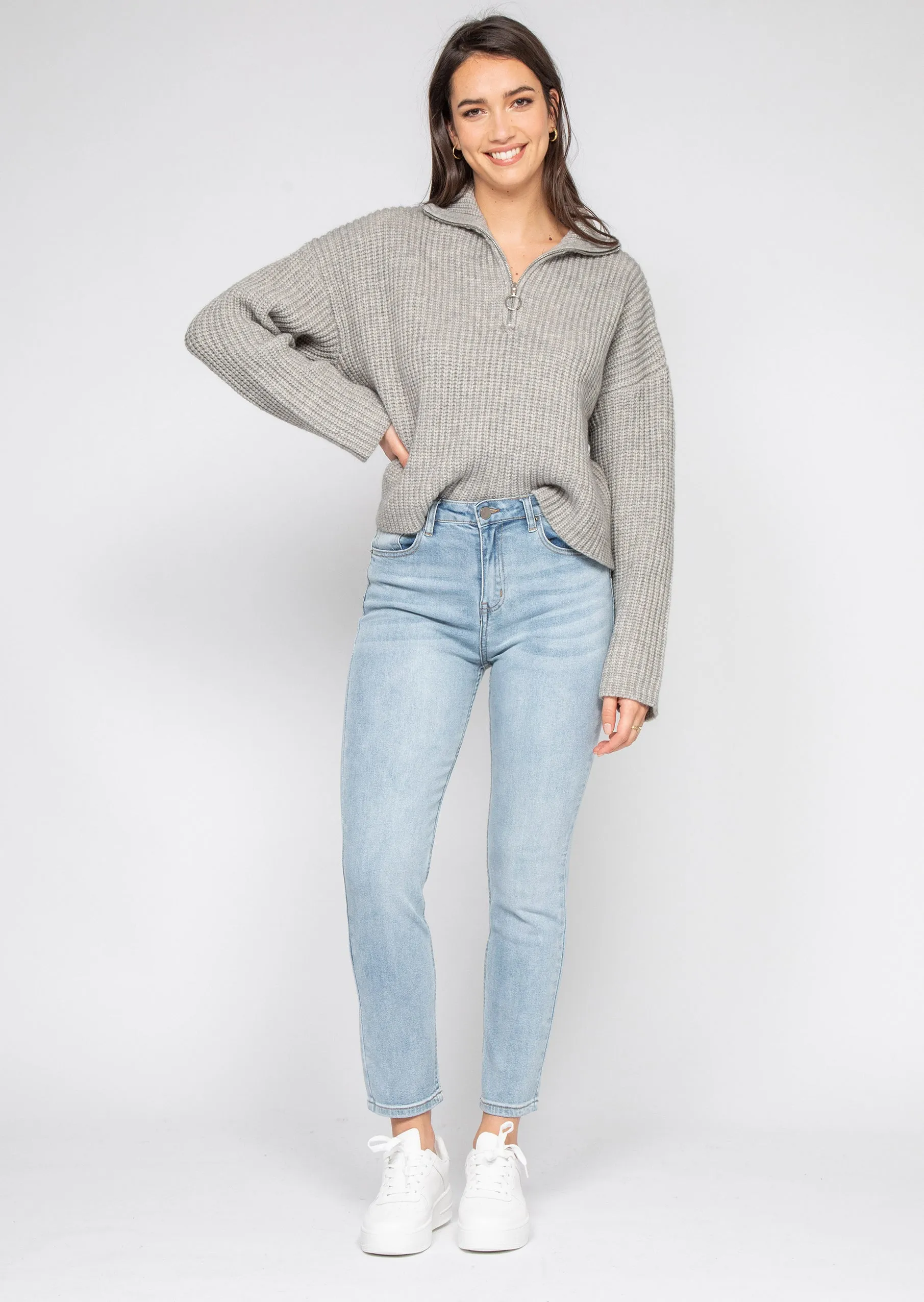 Jean mom fit taille haute