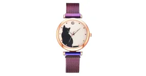 Montre femme maille milanaise Cat's Eyes Purple