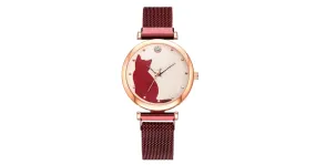 Montre femme maille milanaise Cat's Eyes Red