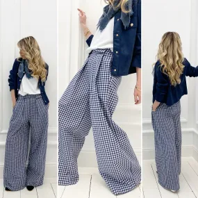 Pantalon bleu marine vichy