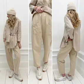 Pantalon jogging beige élastique