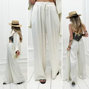 Pantalon écru satiné