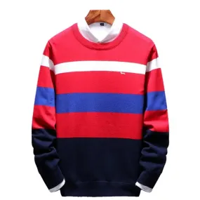 Pull année 70 homme rouge bleu