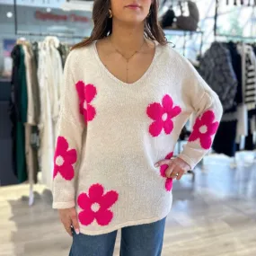 Pull Oversize Marguerite Beige Fushia