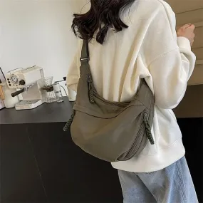 Sac Hobos en Tissu de Nylon pour Femme, Sacoche à Bandoulière de Grande Capacité, Loisirs Polyvalents, Nouvelle Collection