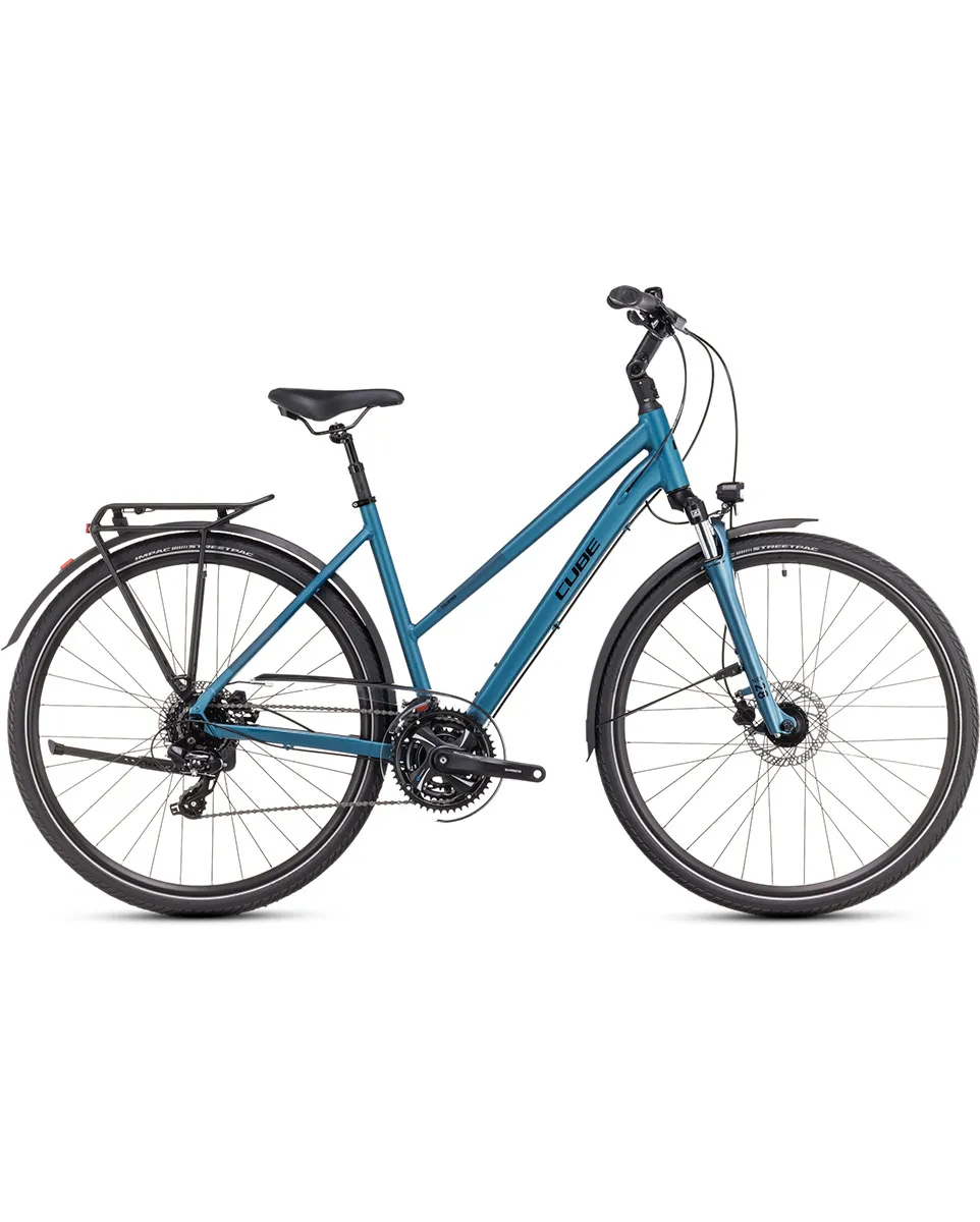 Vélo trekking Femme TOURING ONE Bleu/Vert
